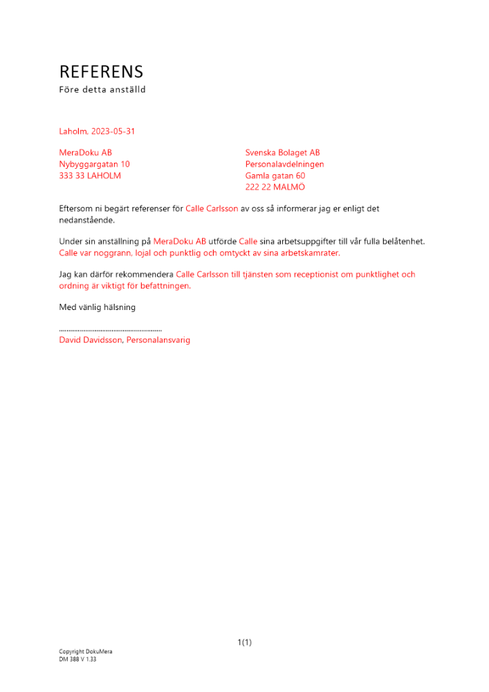 Referens avseende fd anställd neutral 2023
