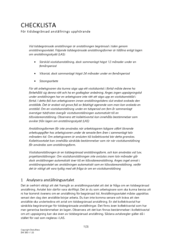 Checklista tidsbegränsad anställnings upphörande 2023