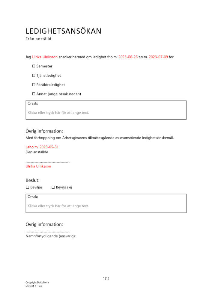 Ledighetsansökan 2023