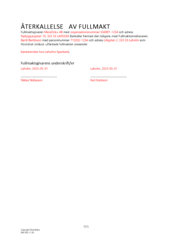 Återkallelse fullmakt 2023