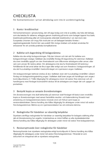 Checklista kontantemission privat AB 2023