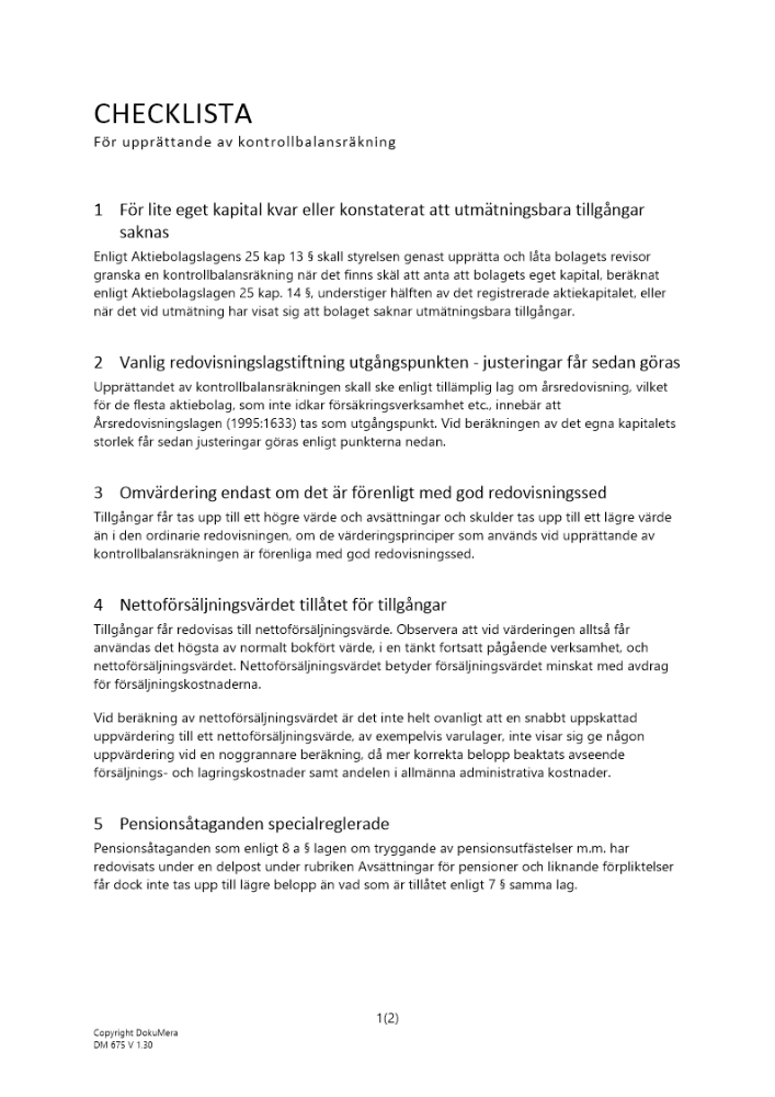 Checklista kontrollbalansräkning 2023
