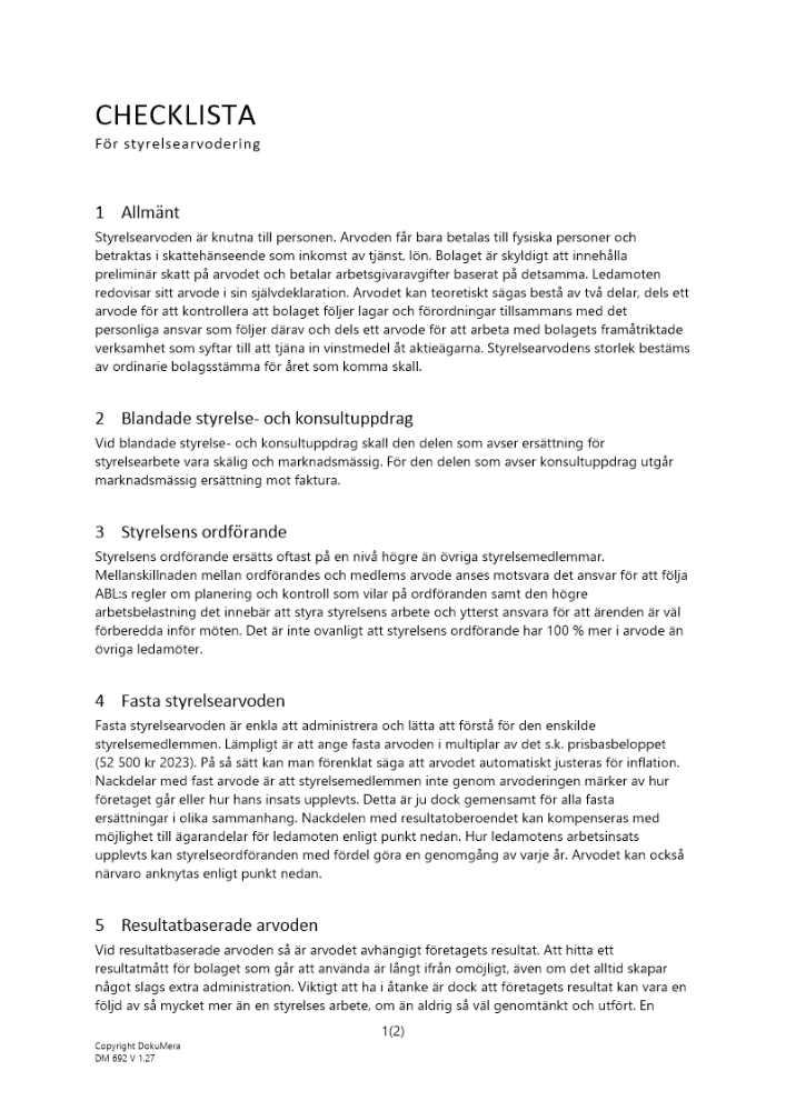 Checklista styrelsearvodering 2023