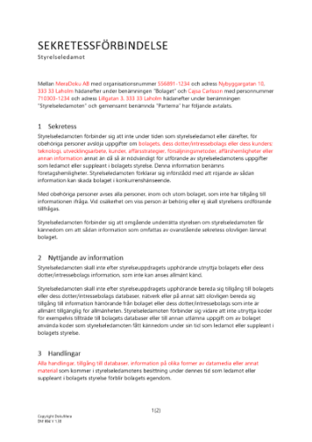 Sekretessförbindelse styrelseledamot 2023