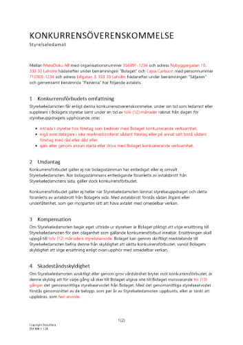 Konkurrensöverenskommelse styrelseledamot 2023