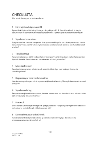 Checklista utvärdering styrelsearbetet 2023
