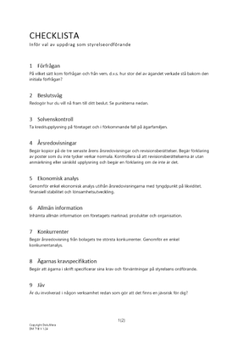 Checklista val av uppdrag som styrelseordförande 2023
