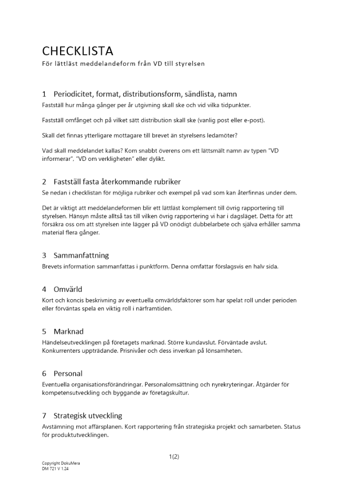 Checklista lättläst meddelandeform VD styrelsen 2023