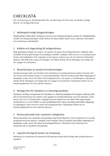 Checklista minskning aktiekap avsättning 2023