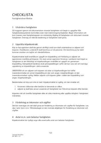Checklista fastighetsöverlåtelse 2023