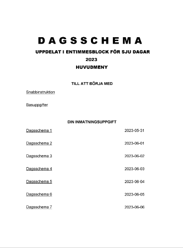 Dagsschema 1 tim 7 dagar 1 objekt 2023
