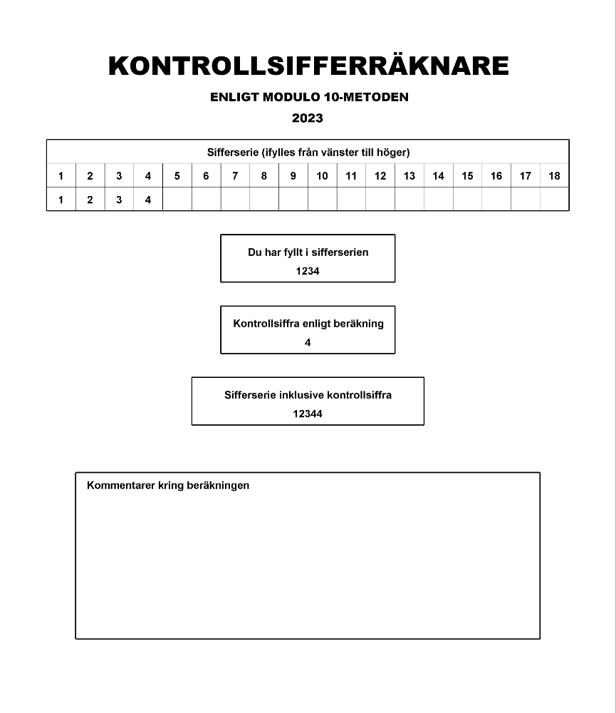 Kontrollsifferräknare Modulo 10 2023