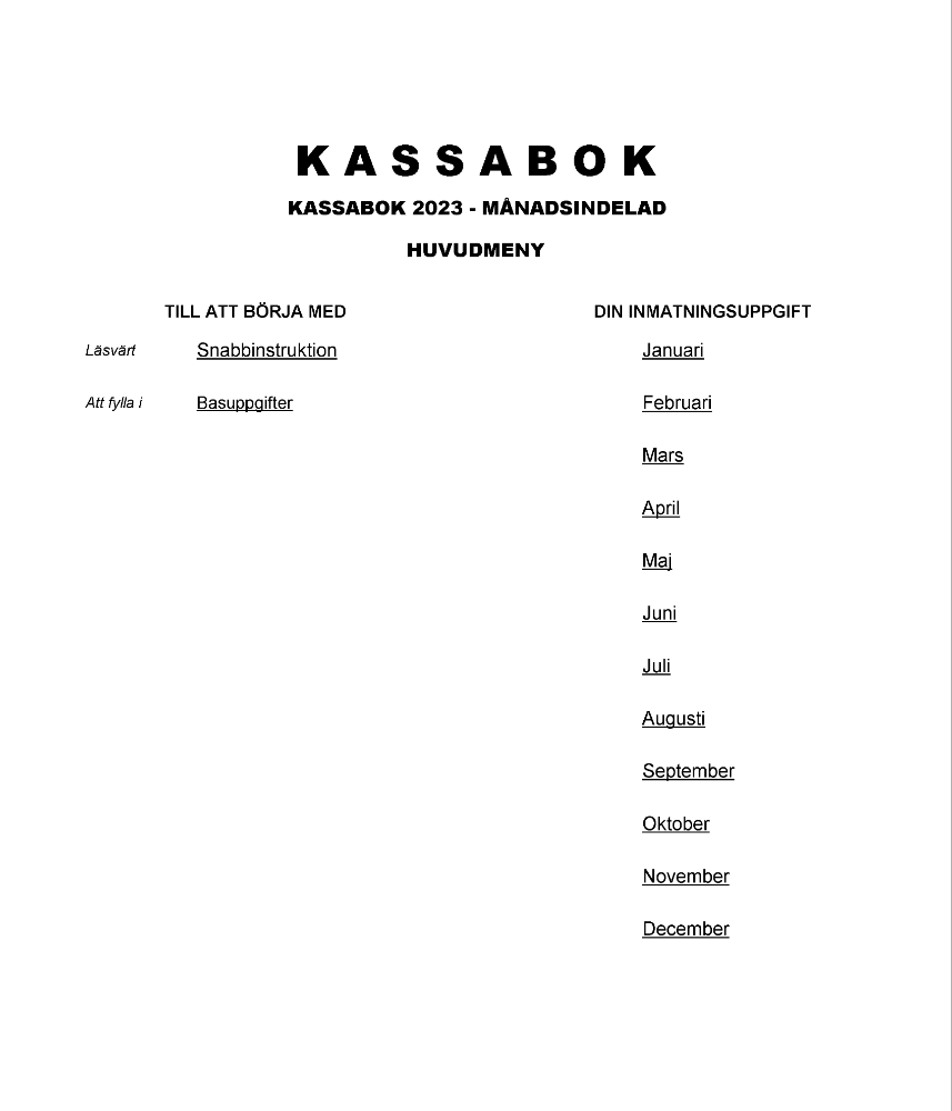 Kassabok månadsindelad 2023