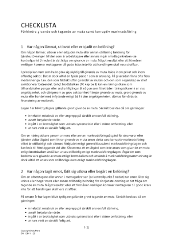 Checklista förhindra givande och tagande av muta 2023