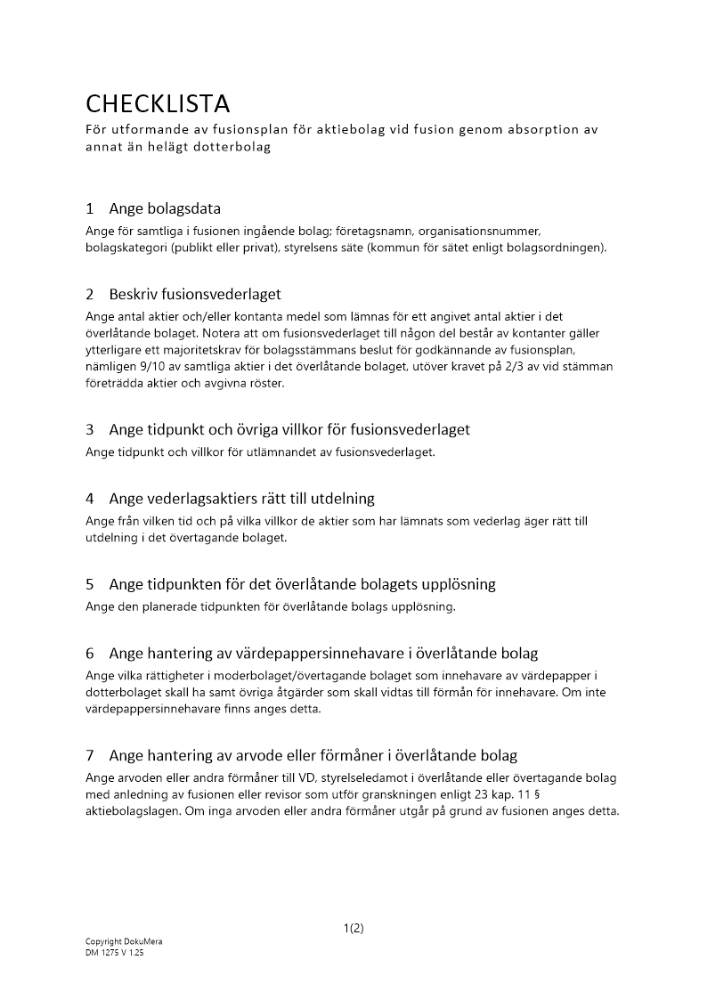 Checklista fusionsplan ej helägt DB 2023
