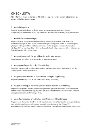 Checklista fusionsplan ej helägt DB 2023