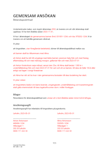 Gemensam ansökan äktenskapsskillnad nr 4 2023