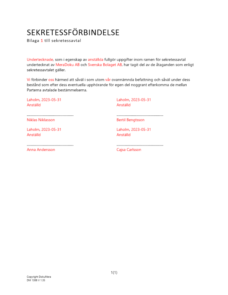Sekretessförbindelse anställda 2023