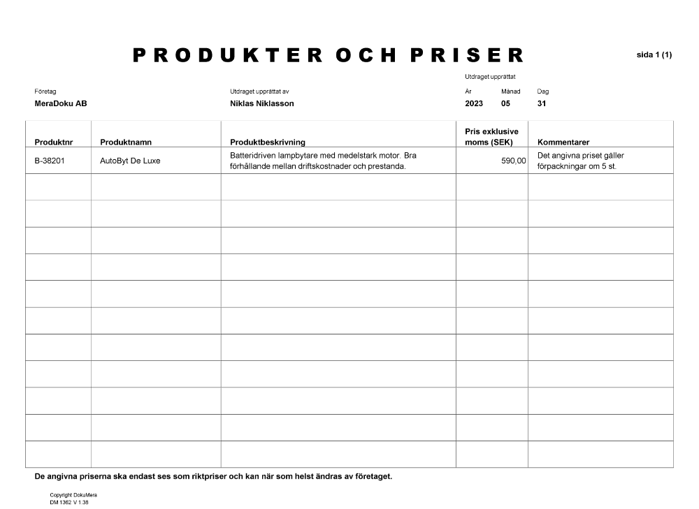 Produkter och priser 2023