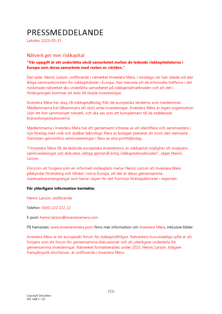 Pressmeddelandeexempel 2023