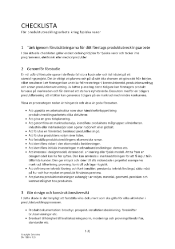 Checklista produktutveckling fysiska varor 2023