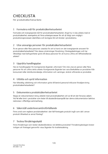 Checklista produktsäkerhetsarbete 2023