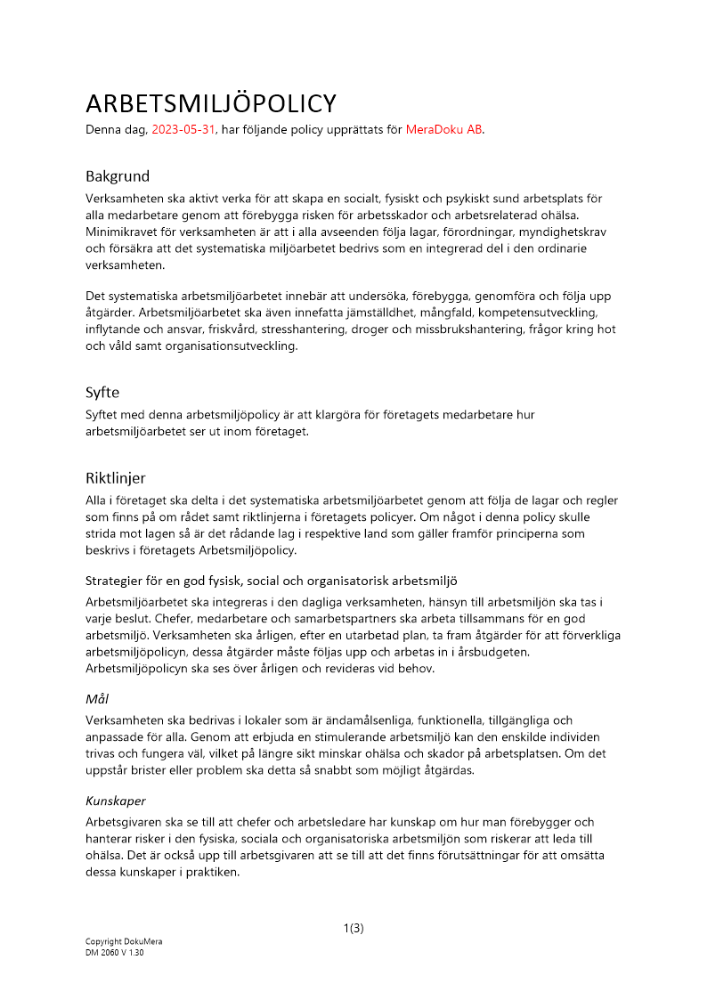 Arbetsmiljöpolicy 2023