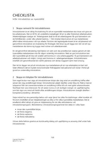 Checklista introduktion nyanställd 2023