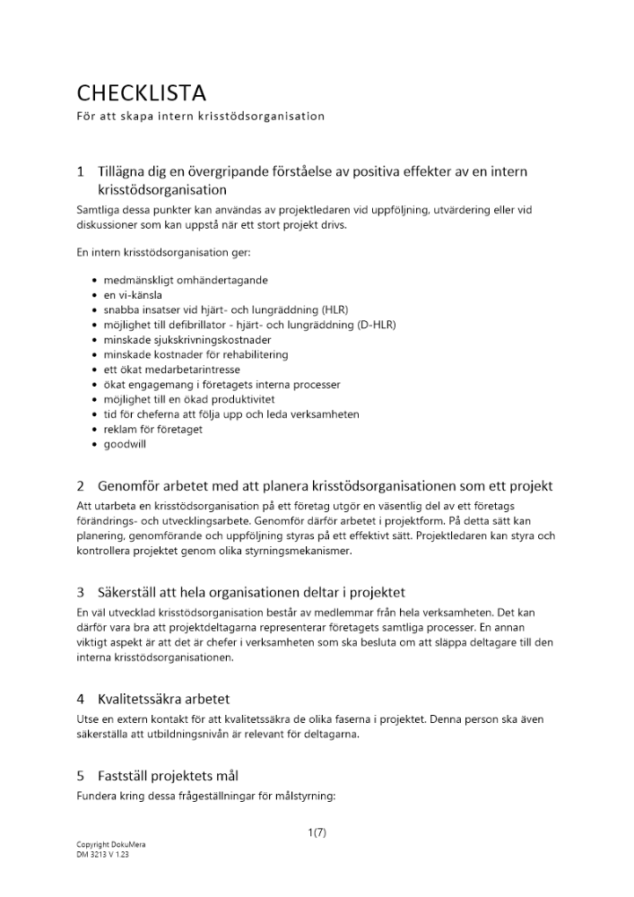 Checklista skapa intern krisstödsorganisation 2023
