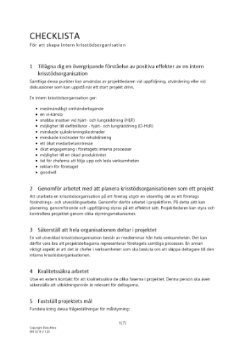 Checklista skapa intern krisstödsorganisation 2023
