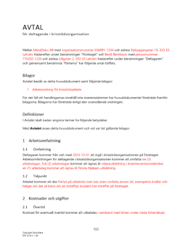 Avtal deltagare krisstödsorganisation 2023