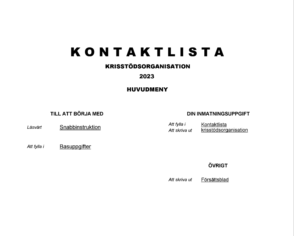 Kontaktlista krisstödsorganisation 2023