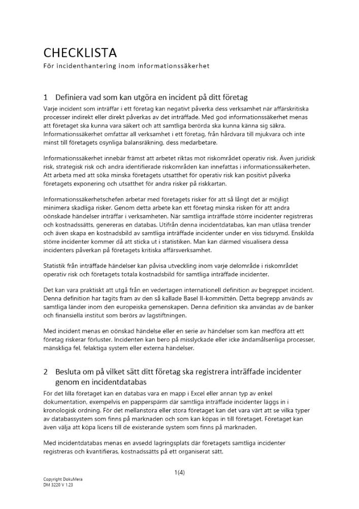 Checklista incidenthantering informationssäkerhet 2023