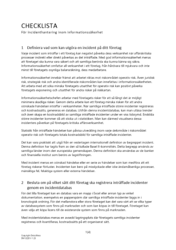 Checklista incidenthantering informationssäkerhet 2023