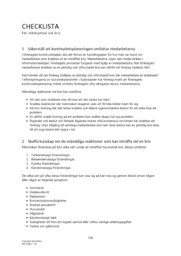 Checklista stödsamtal kris 2023