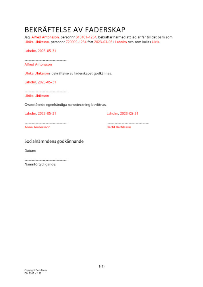 Bekräftelse av faderskap 2023