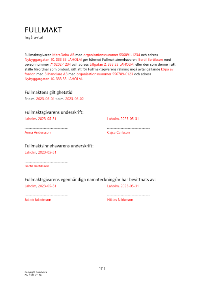 Fullmakt att ingå avtal 2023