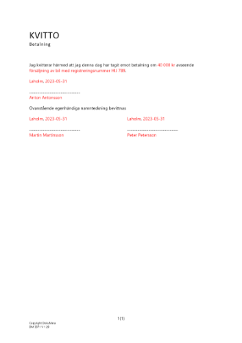 Kvitto ang betalning - Privatperson 2023