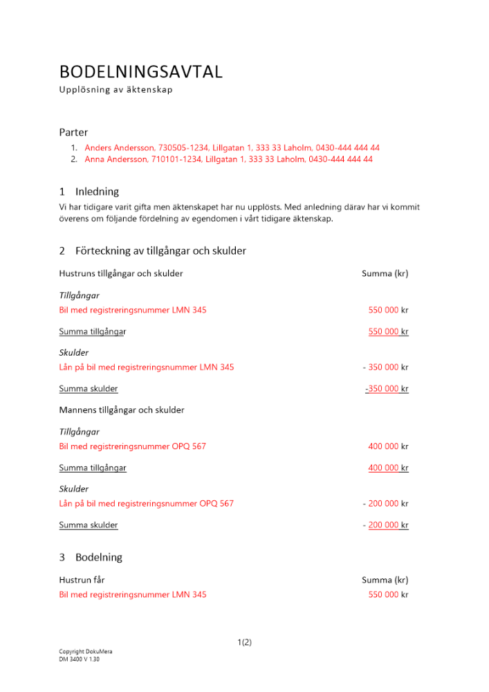 Bodelning - Upplösning av äktenskap 2023