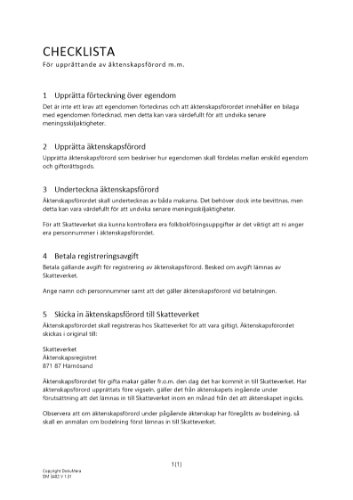 Checklista för upprättande av äktenskapsförord mm 2023
