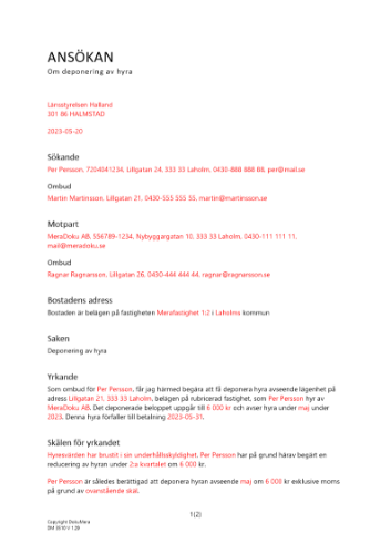 Ansökan ang deponering av hyra - Bostad 2023