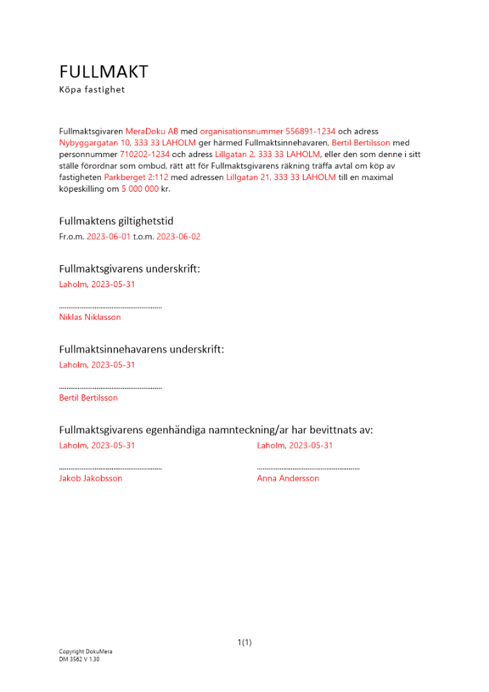 Fullmakt köpa fastighet - Begränsad 2023