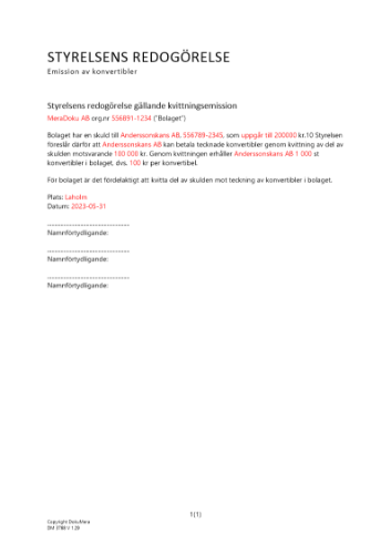 St redogörelse enl 15 kap 9 § ABL (Kvittningsemission) 2023