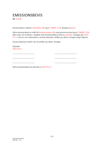 Emissionsbevis (Fondaktierättsbevis) 2023