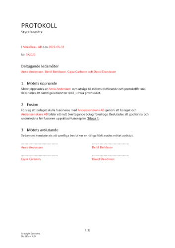 Styrelsemöte (Överlåtande bolag) 2023