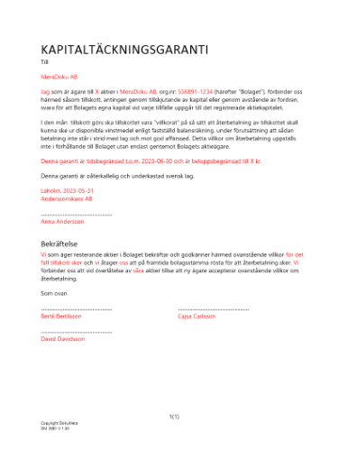 Kapitaltäckningsgaranti - (Villkorat) 2023