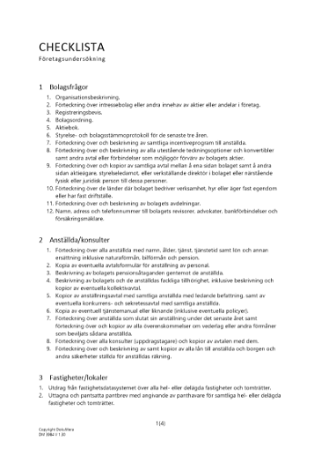 Checklista - Företagsundersökning _Due Diligence_ 2023