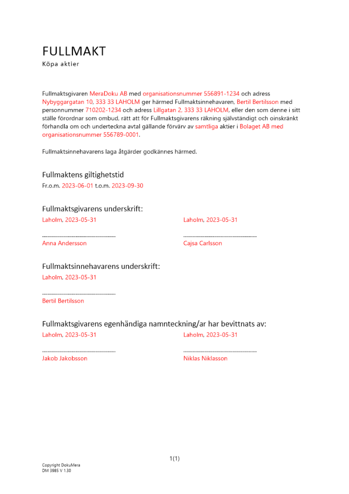 Fullmakt att köpa aktier 2023