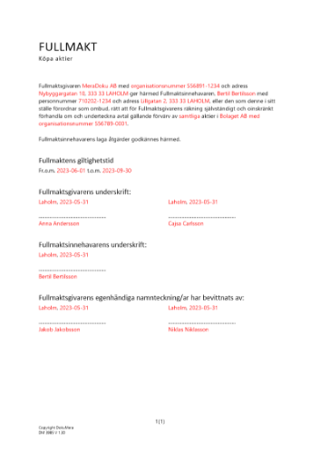 Fullmakt att köpa aktier 2023