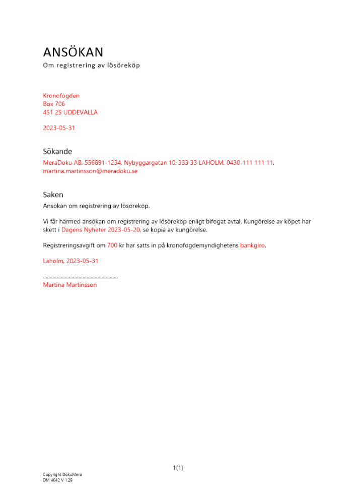 Ansökan om registrering av lösöreköp 2023